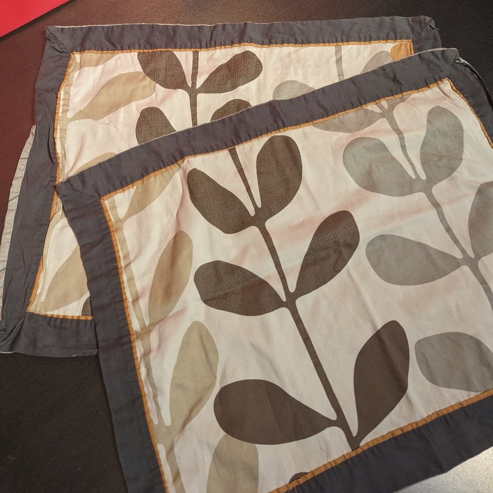 Reversible Vine Print Gray Cream Brown Sham / Throw Covers